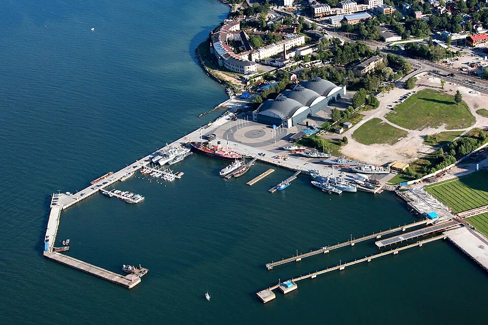 Aerial view of Seaplane Harbour and its museum hangars
