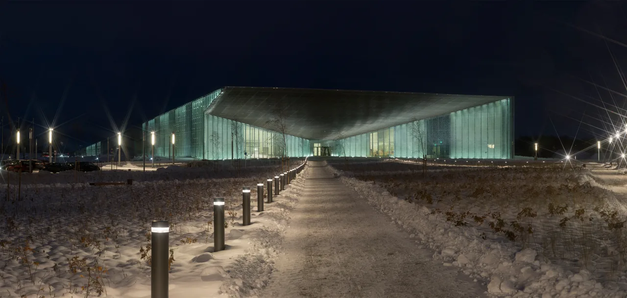 Estonian National Museum exterior on a winter evening