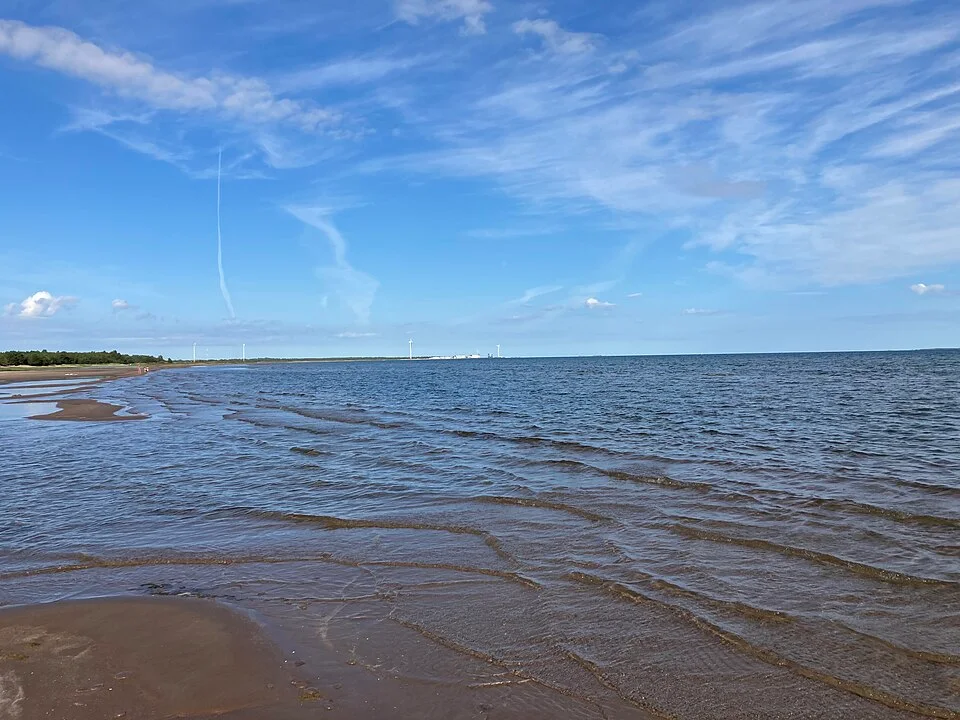 Looking across the Gulf of Riga from Mändjala Beach towards Nasva, photographed in 2020.